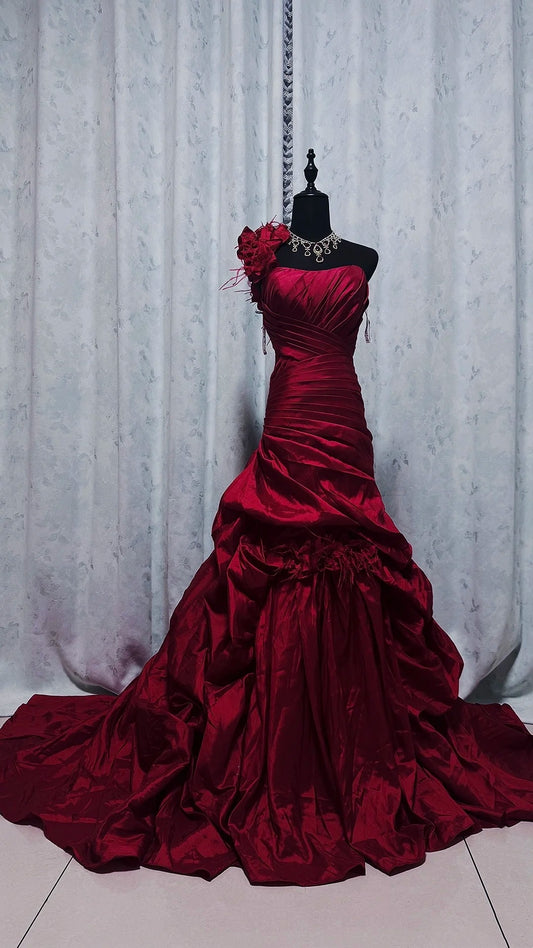 Burgundy Retro Elegant Long Evening Gown gh7083