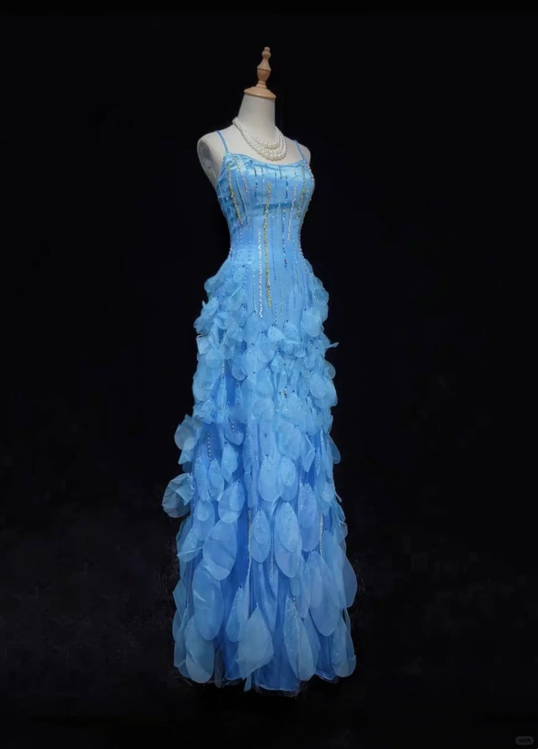 Robe de soirée sirène longue et élégante, bleu, brillante, élégante, en tulle perlé coloré, robe de bal, robe de soirée, robe de bal, légende de la mer bleue gh3850