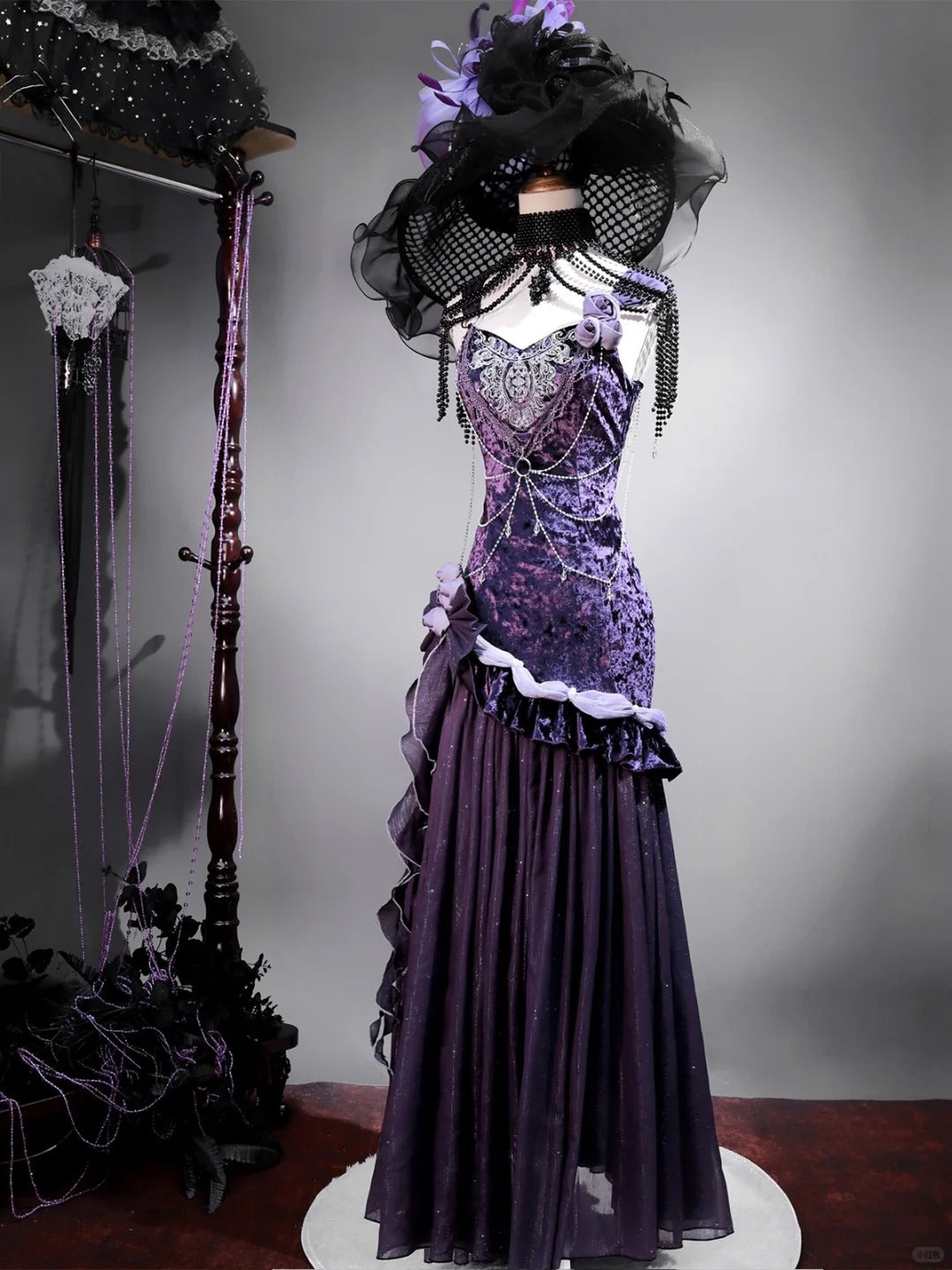 Girlhomeshops - Robe longue de bal en satin et velours violet brillant, tenue de fête d'anniversaire, gh5349