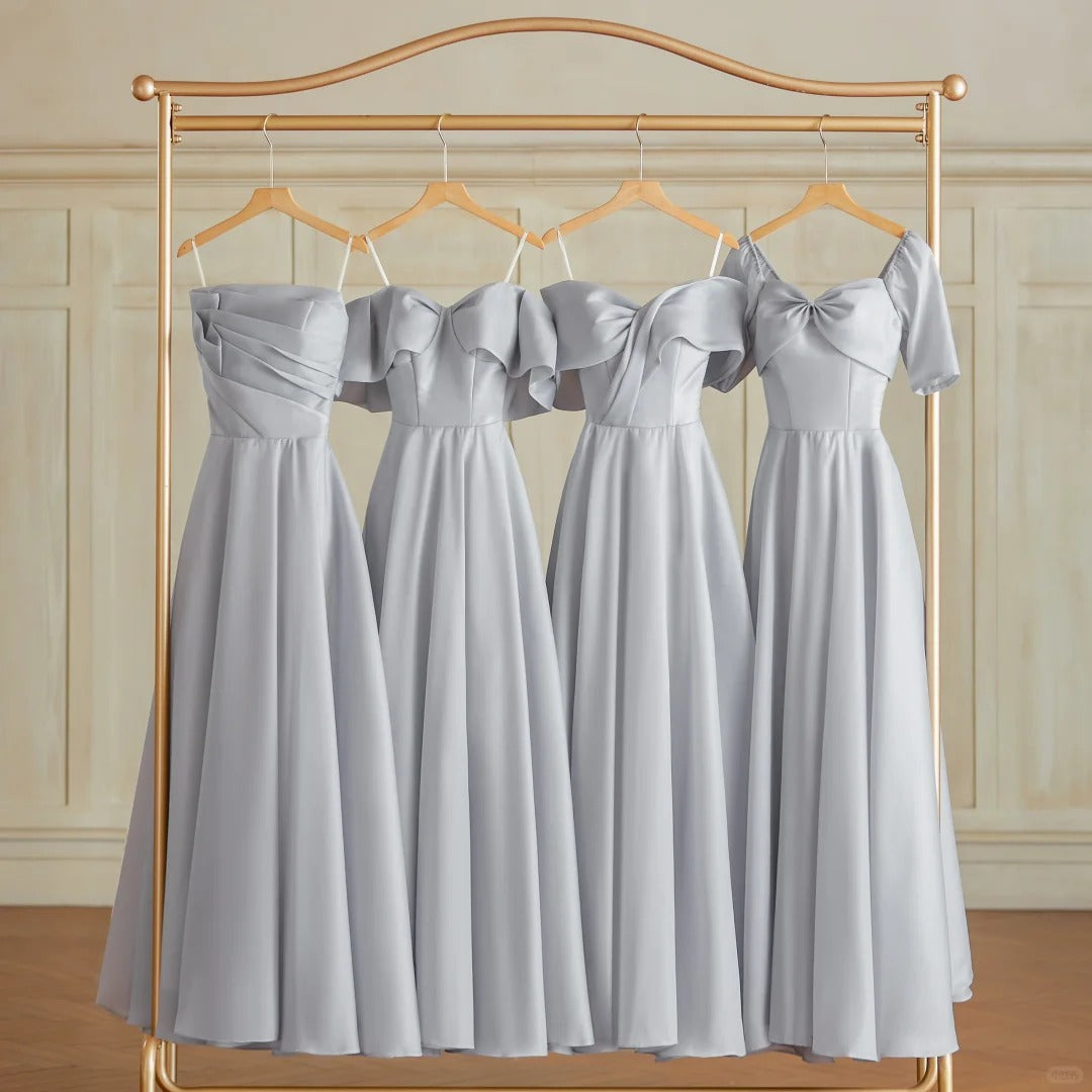 Silbergrau Elegante Mode Lange Satin Ballkleid Abendkleid Partykleid Brautjungfernkleider Ballkleid gh3997