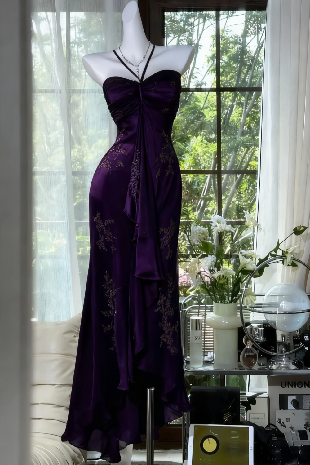 ✨Girlhomeshops-Robe de soirée longue en mousseline de soie, exquise et magnifique, avec perles vertes, gh4987