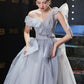 Gray tulle long A line prom dress gray evening dress  10625