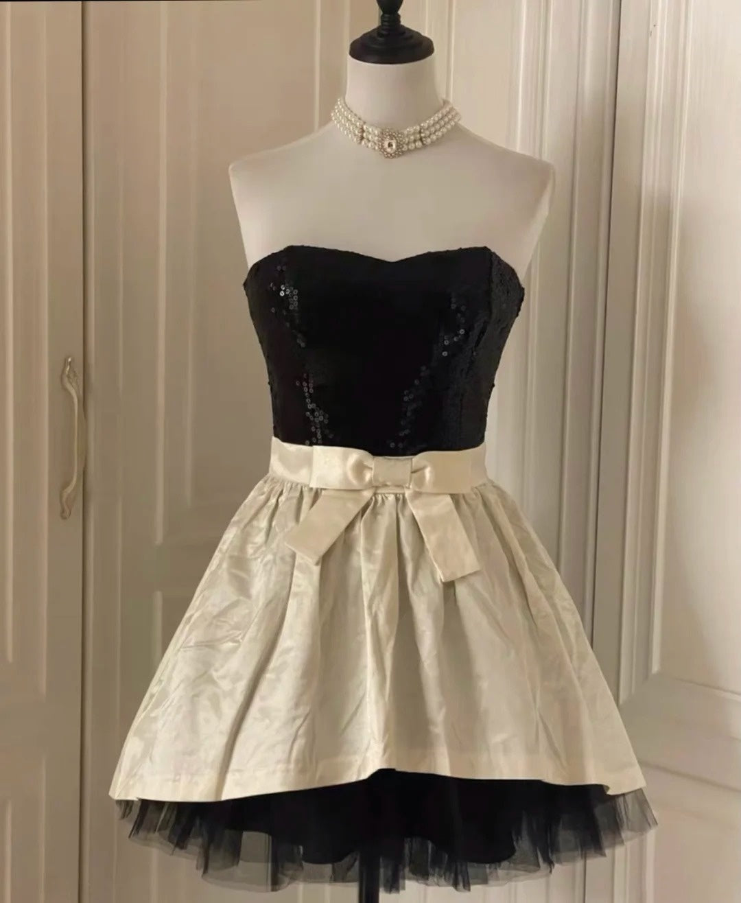 ✨Robe de princesse blanche rétro brillante et élégante à paillettes, robe de soirée d'anniversaire ~ 🖤 gh4268