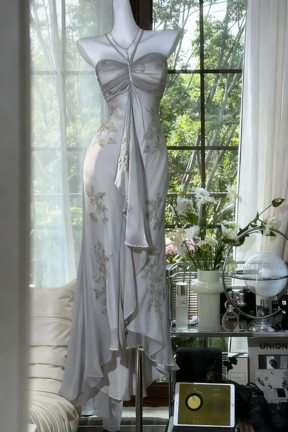 ✨Girlhomeshops-Robe de soirée longue en mousseline de soie, exquise et magnifique, avec perles vertes, gh4987