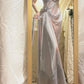 Grey blue floral long satin ball gown, evening gown, graduation gown gh4508