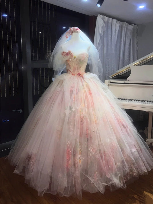 A Sweet Fairy Dress With Floral Prints, Thousands Of Flowers Blooming On The Hem. gh6728