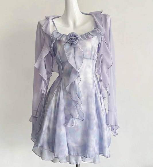 girlhomeshops--Purple Spaghetti Strap Short Chiffon Homecoming Dress gh5687