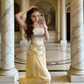 Opera Aesthetic White-Yellow Crystal Gown - Opera Style Corset Ruffled Beaded Satin Maxi Dress gh6983
