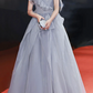 Gray tulle long A line prom dress gray evening dress  10625