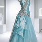 Blue One-Shoulder Beaded Gown Layered Tulle Prom Dress gh7004