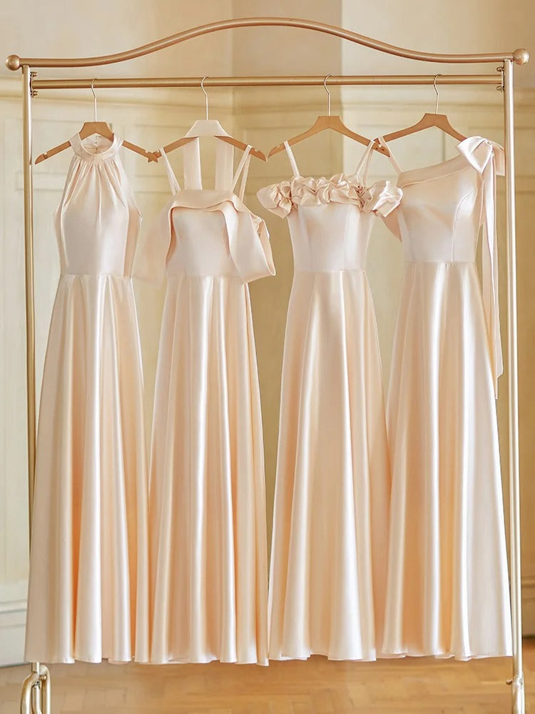 Champagner Farbe Sanfte Elegante Mode Retro Lange Satin Ballkleid Abendkleid Hochzeit Gast Party Kleid Brautjungfer Kleid Prom Kleid gh3994