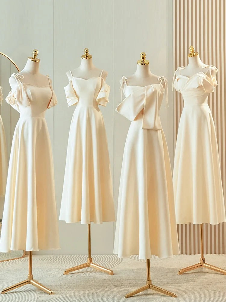 Champagner Elegante Mode Lange Bodenlangen Satin Brautjungfernkleider Ballkleid Abendkleid Hochzeitsgast Partykleid Hochzeit Mutter der Braut Kleid gh4001