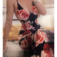 Sexy Retro Style  Ankle-Length Mermaid Deep V Cutout Red Rose Print Camisole Gown - Slim Dress for Dinner & Date Events gh6489