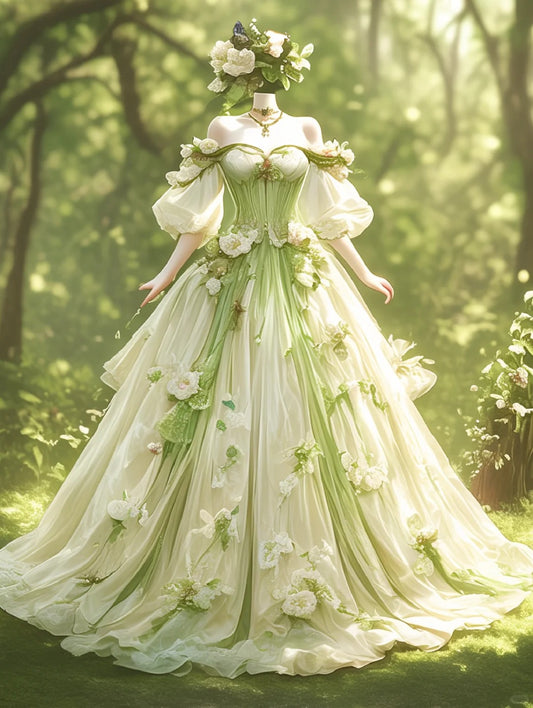Grüner Wald Fantasie Fantasie Blumen langes Tüll Ballkleid Abendkleid Brautkleid gh4735