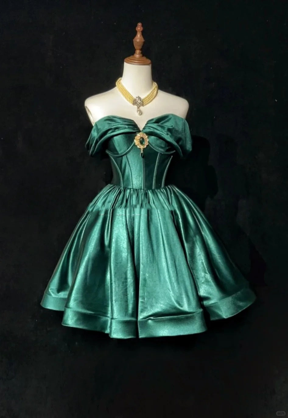 Grünes Prinzessinnen-Juwelen-Kurzkleid, modisches Retro-Heimkehrkleid, Ballkleid, Abendkleid, gh4366