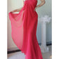 Robe de soirée longue en mousseline de soie rose fluide et élégante, avec perles, gh4709