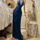 Robe de soirée longue en satin bleu à perles, élégante, gh4460