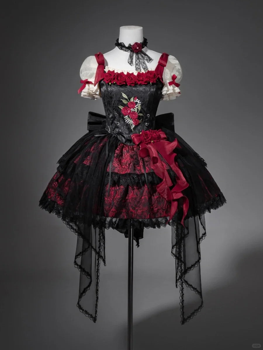 Girlhomeshops-Black red floral tulle lace short homecoming dress birthday dress gh5346