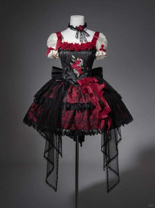 Girlhomeshops-Black red floral tulle lace short homecoming dress birthday dress gh5346