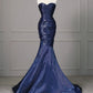 Robe de soirée sirène longue en satin bleu élégant, coupe sirène, longueur au sol, gh4200