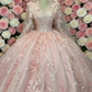 Ballkleid im königlichen Stil in zartem Rosa - V-Ausschnitt, Spitzenstickerei, Kleid für den großen Tag gh6967