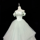 Sage Green Off-the-Shoulder Cinched Waist Voluminous Princess Skirt Long Romantic Dress, Wedding Gown gh7865