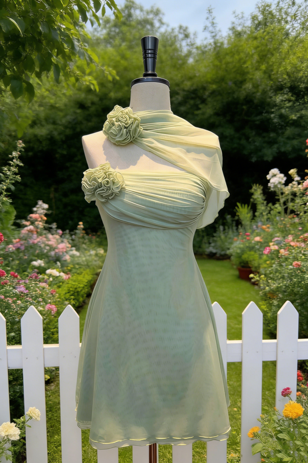 Robe courte trapèze à fleurs 3D vert menthe - Style printanier frais gh6965