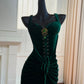 Robe de soirée longue en velours vert vintage, élégante et fine, robe de bal gh4273