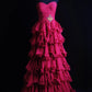 girlhomeshops-Fuchsia Chiffon Sleeveless Floor-Length Tiered Ruffled Evening Gown gh6304