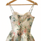 Pink & Green Floral Print Layered Organza Dress - Spring Fresh Style Gown gh6966