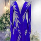 Robe longue à manches longues et traîne perlée bleu royal brillant gh6386