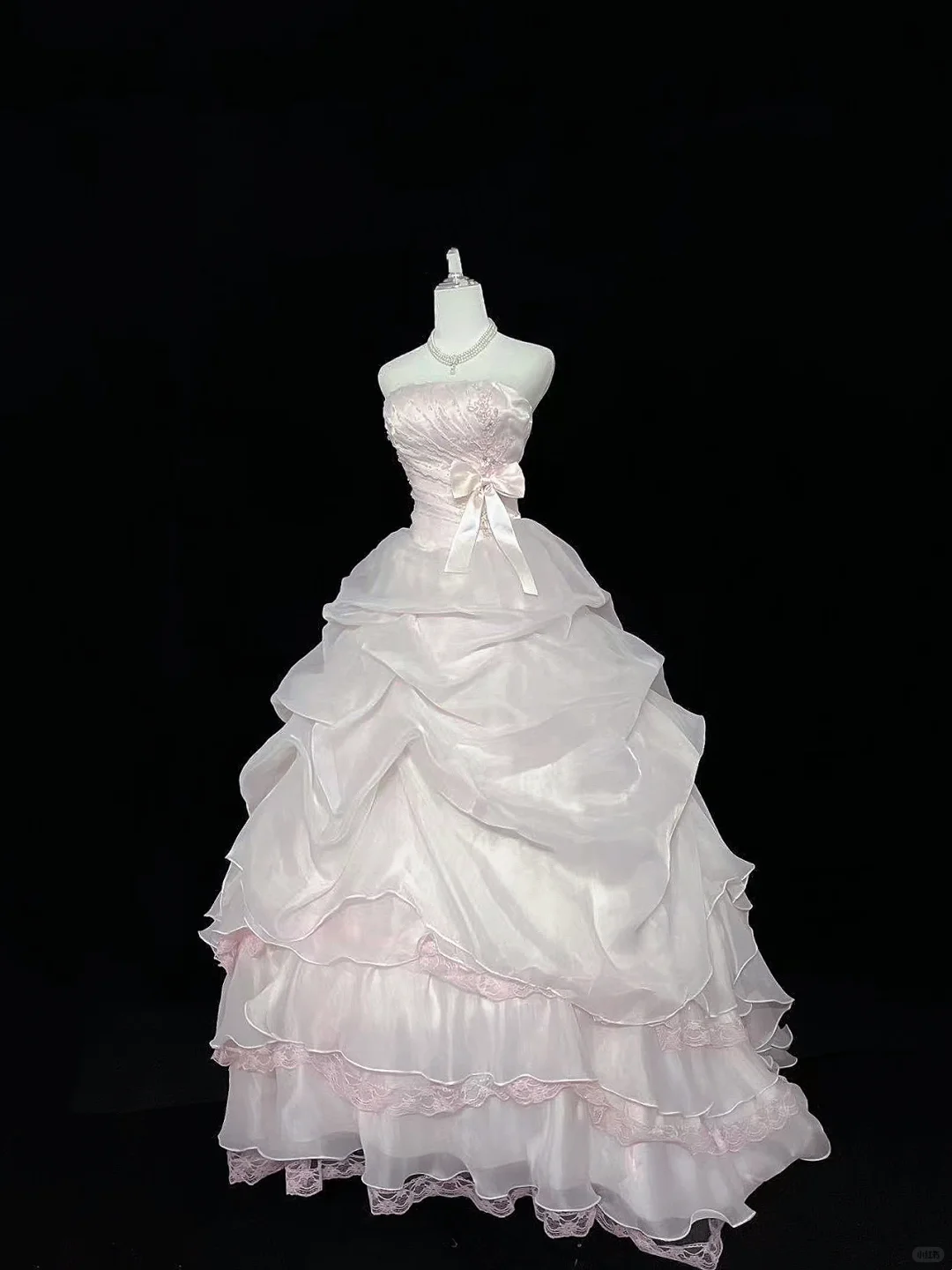 Light Pink Strapless Cinched Waist Voluminous Princess Skirt Long Romantic Dress, Wedding Gown gh7952