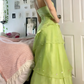Langes, grünes Tüllkleid mit Blumenmuster gh6856