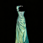 Mint Green One-Shoulder Ruffled Ruched Satin Gown gh7096