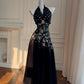 Robe de bal longue en satin noir/blanc vintage, robe de soirée d'anniversaire, gh4410