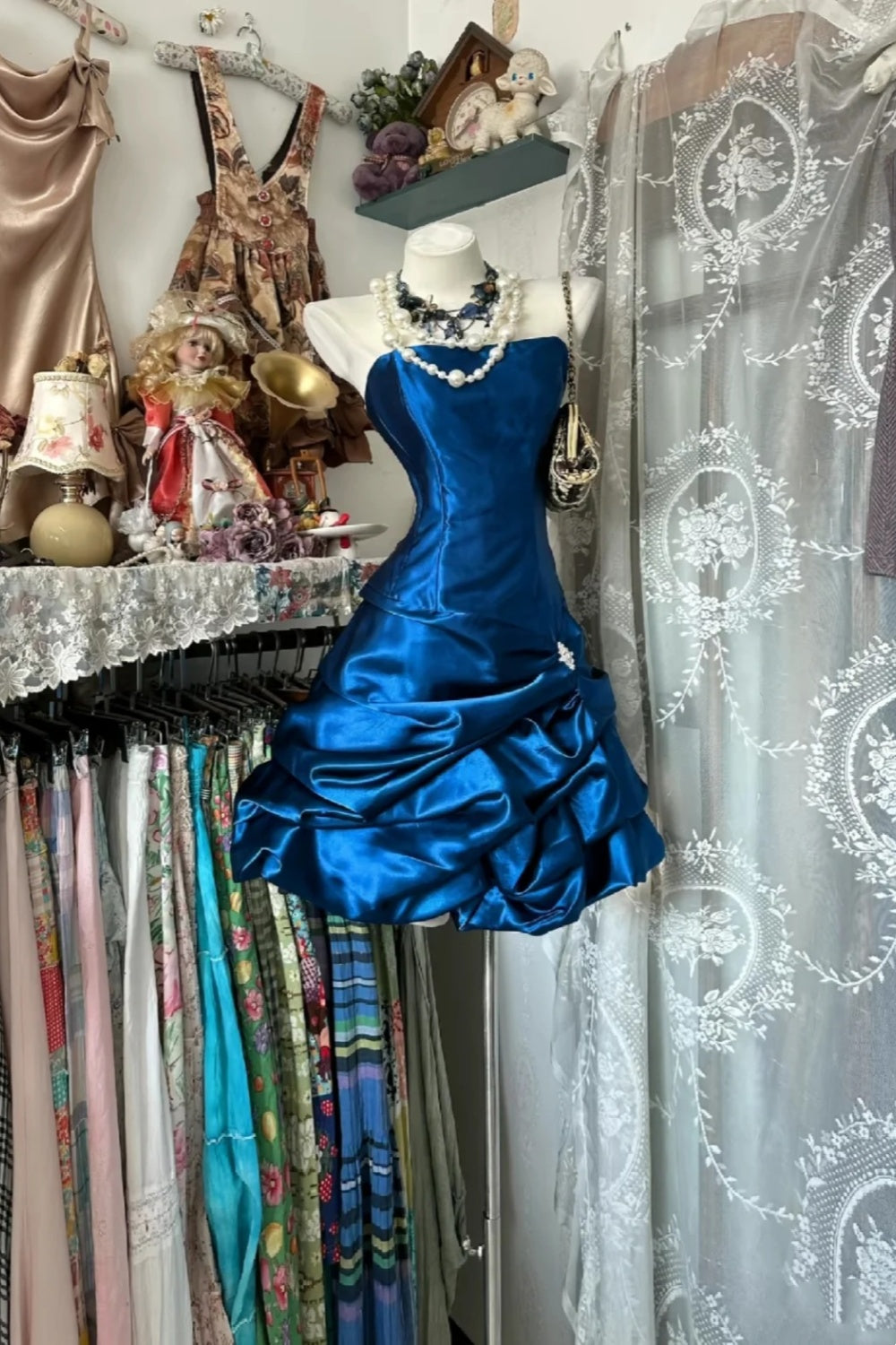 Blaues kurzes Retro-Kleid für Schulanfang/Geburtstag gh6820