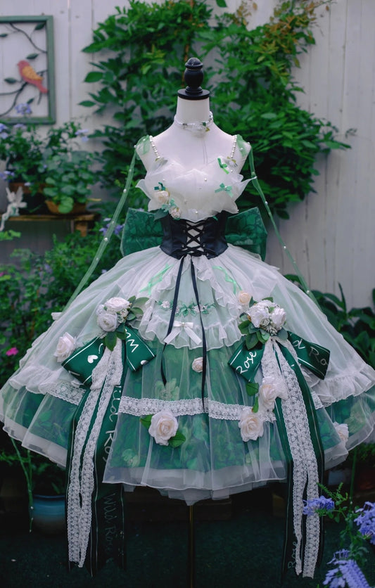 Grünes, wundervolles Traumrosen-Lolita-Kleid gh6655
