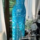 Blaues funkelndes Ballkleid, langes Chiffon-Ballkleid, Abendkleid, Geburtstagskleid, Hochzeitskleid, gh4528