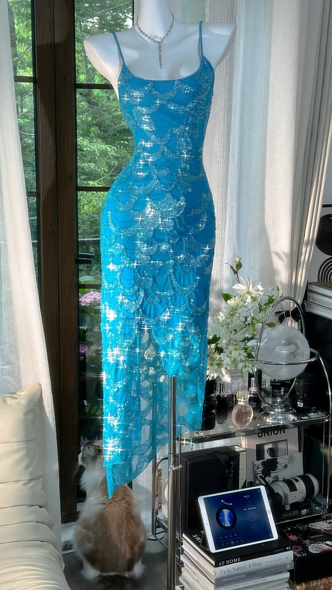 Blaues funkelndes Ballkleid, langes Chiffon-Ballkleid, Abendkleid, Geburtstagskleid, Hochzeitskleid, gh4528