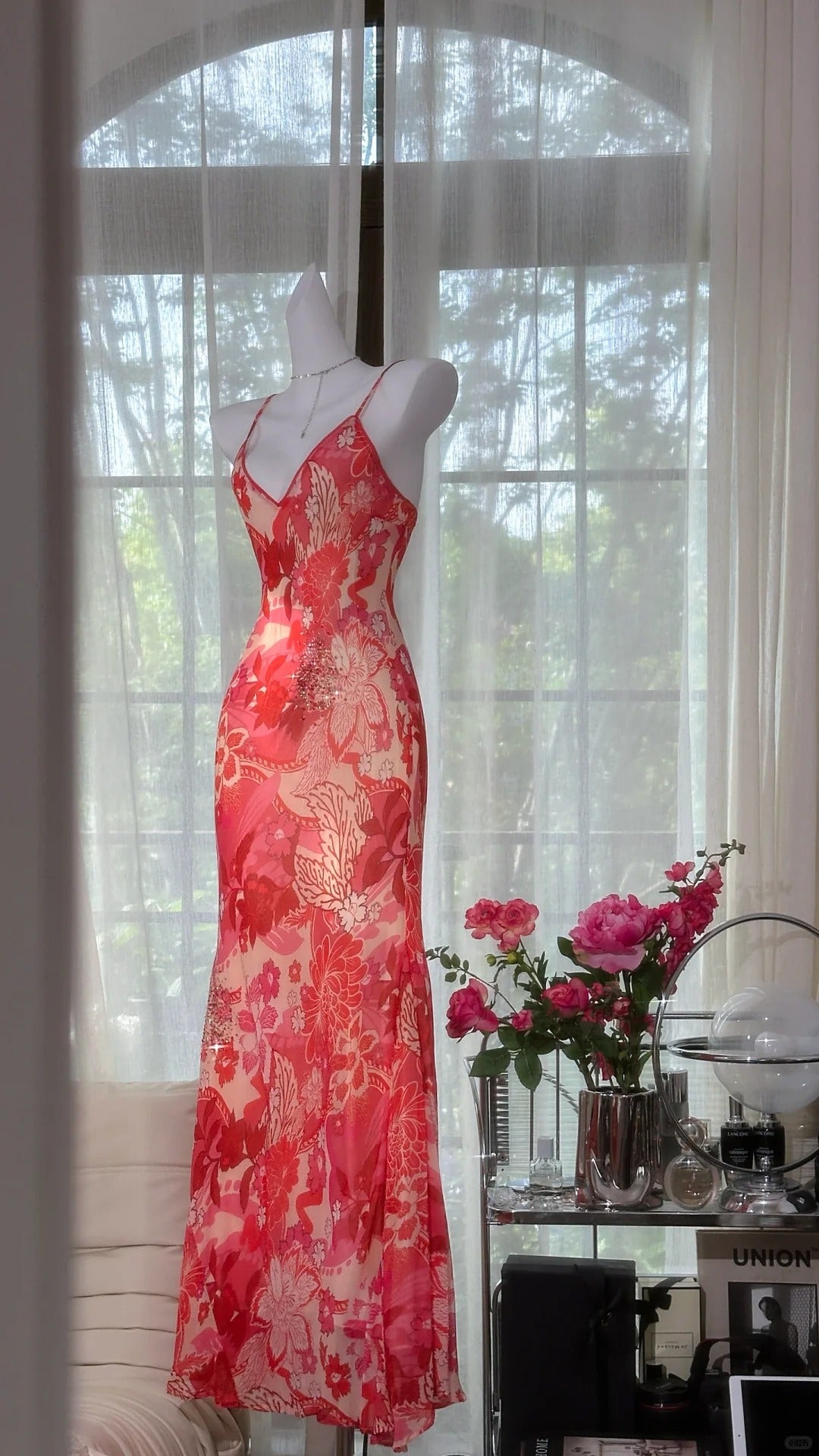 Rote Perlen Romantische Elegante Lange Chiffon Ballkleid Abendkleid Party Kleid Datum Kleid gh4615