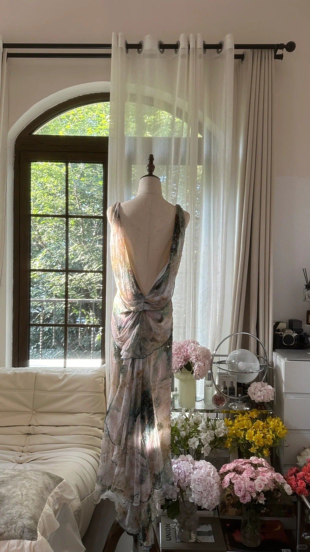 Robe de soirée longue et élégante en mousseline de soie, avec perles de fée, gh4752