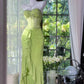 Grünes romantisches Feenkleid aus Chiffon mit exquisiter Perlenverzierung, langes Date-Kleid, Partykleid gh6910