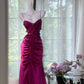 Girlhomeshops-Dunkelrosa schlichtes, modisches, elegantes, langes Satin-Ballkleid, Abendkleid, Partykleid, gh5163