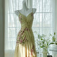 Yellow Elegant Romantic Delicate Pink Floral Beading Spaghetti Straps Midi/Short Chiffon Homecoming Ball Gown Evening Dress Birthday/Wedding Guest/Holiday Party Dress Prom Dress gh4023