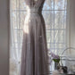 Grau Lila Romantisch Mode Elegant Exquisite Spitze Blumenapplikation Langes Tüll Feen-Ballkleid Abendkleid Geburtstags-/Hochzeitsgast-/Feiertagspartykleid Ballkleid Valentinstags-Date-Kleid Brautjungfernkleid gh4031
