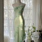 Elfenbein/Grün Vintage Fashion One Shoulder Exquisite Perlen Langes Chiffon Ballkleid Geburtstagspartykleid Cocktailpartykleid Abendkleid Ballkleid gh3971