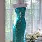 Girlhomeshops - Robe de soirée longue bleu émeraude à paillettes brillantes gh5078