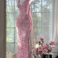 Rosa florales Vintage Perlen Spitzen langes Ballkleid Abendkleid Partykleid gh4819