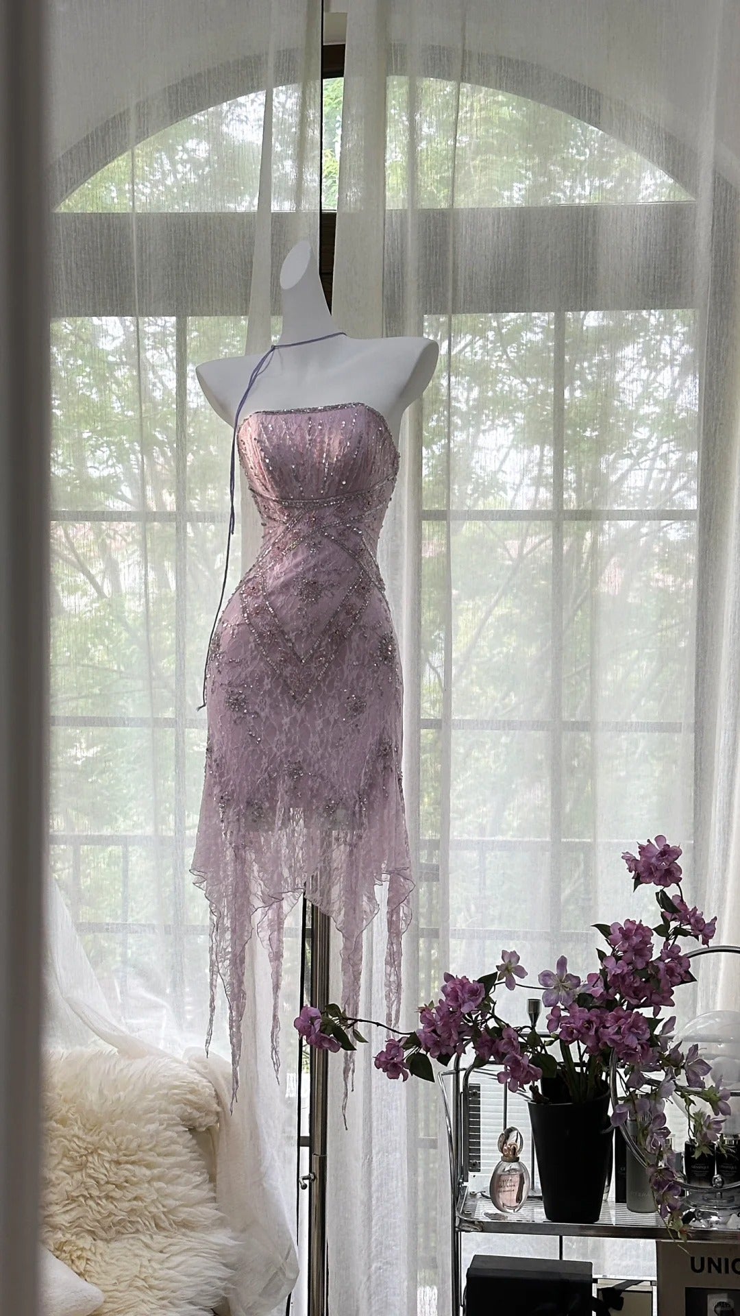 Lila, wunderschön, exquisite Perlenspitze, langes Chiffon-Heimkehrkleid, Ballkleid, Abendkleid, Hochzeitspartykleid, Abschlussballkleid, Datumskleid, gh3988