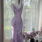 Girlhomeshops - Lila Blumenmuster Elegantes Langes Chiffon Ballkleid Abendkleid Partykleid Date Kleid gh5080